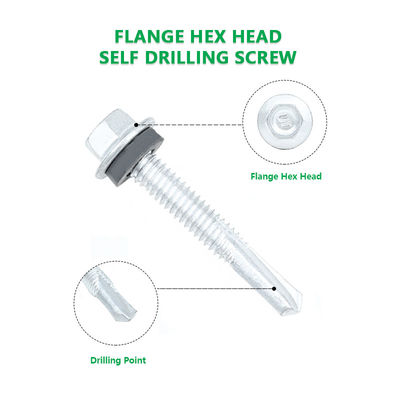 黄色ヘックスフレンズヘッド 屋根用スクリュー M5.5 X 38 自転タッピング メタルスクリュー Tek 5 屋根用自転穴掘りスクリュー